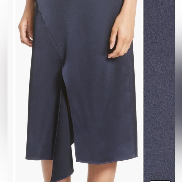 Tibi / Celestia Navy Blue Satin Slip Midi drape Dress 4 - Picture 5 of 8